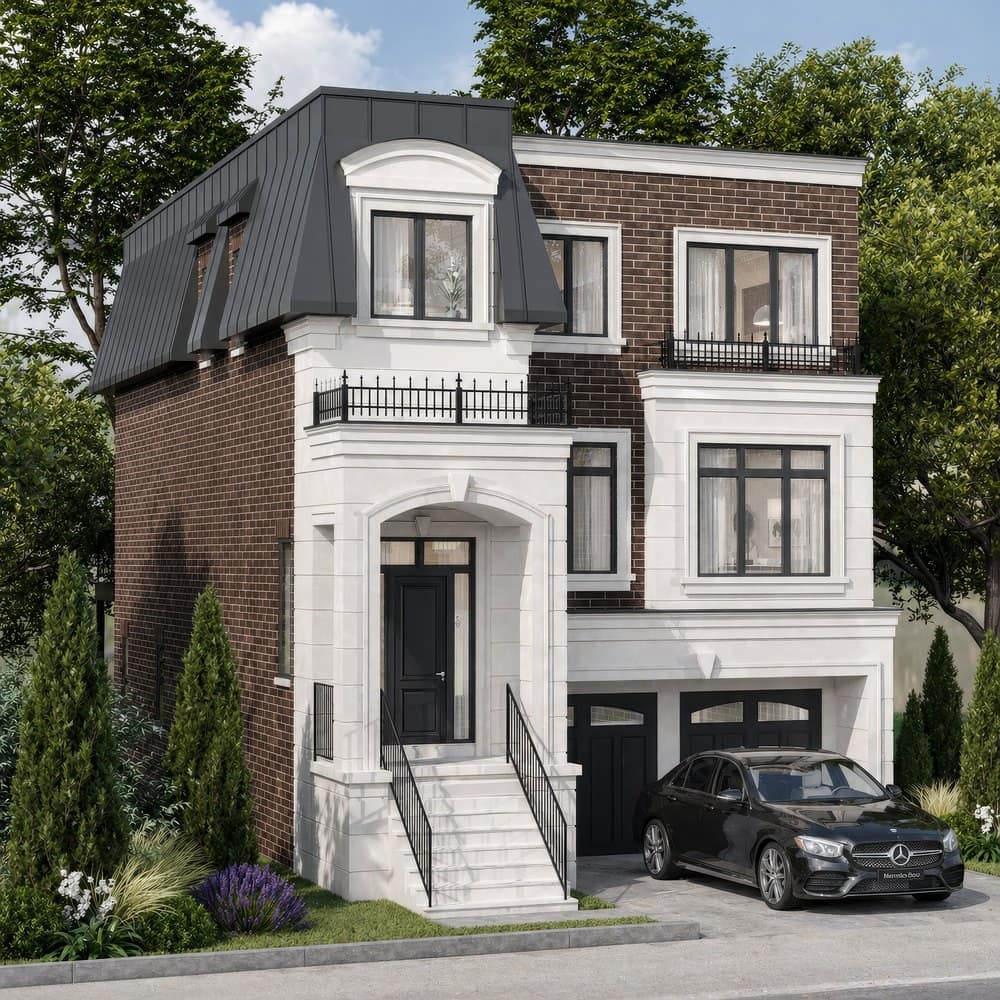 The Fairbourne, Elevation A, a detached three-storey home at King Oak Estates.