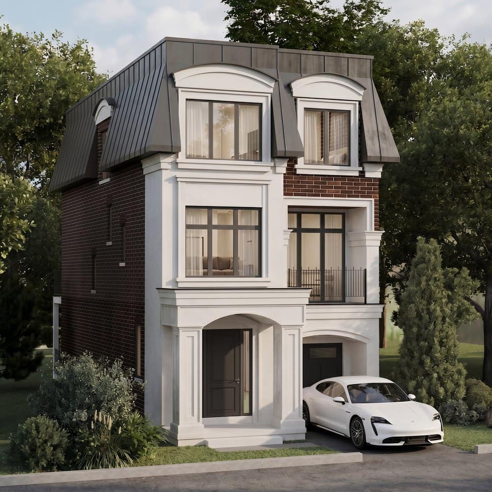 The Kingsley, Elevation A, a detached three-storey home at King Oak Estates.