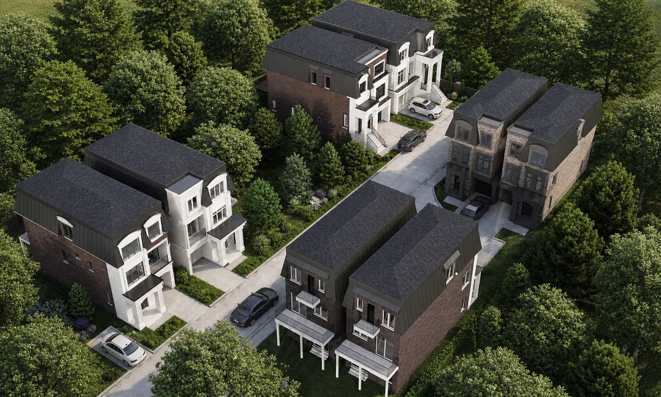 Aerial view of the King Oak Estates site among the trees of Oak Ridges, Richmond Hill.